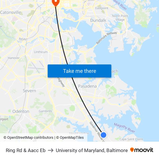 Ring Rd & Aacc Eb to University of Maryland, Baltimore map