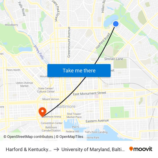 Harford & Kentucky Nb to University of Maryland, Baltimore map