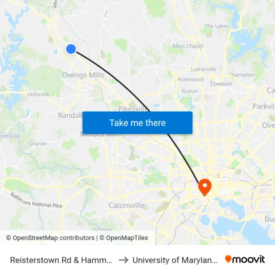 Reisterstown Rd & Hammershire Rd Nb to University of Maryland, Baltimore map