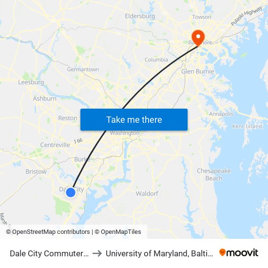 Dale City Commuter Lot to University of Maryland, Baltimore map