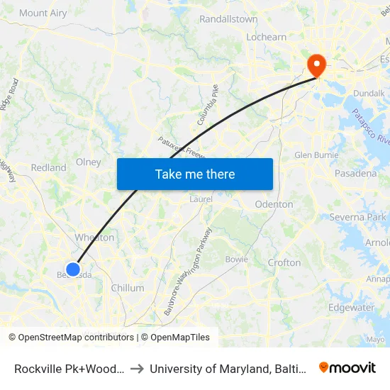 Rockville Pk+Wood Rd to University of Maryland, Baltimore map