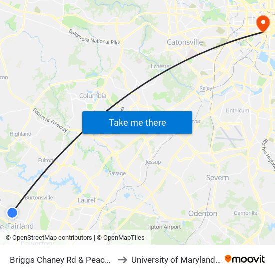 Briggs Chaney Rd & Peach Orchard Rd to University of Maryland, Baltimore map