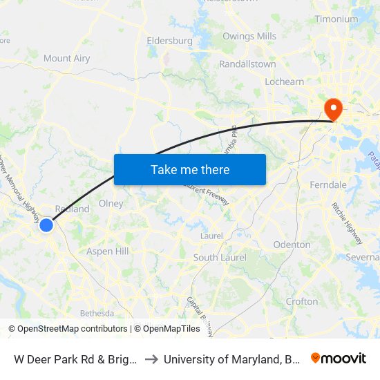 W Deer Park Rd & Brighton Dr to University of Maryland, Baltimore map