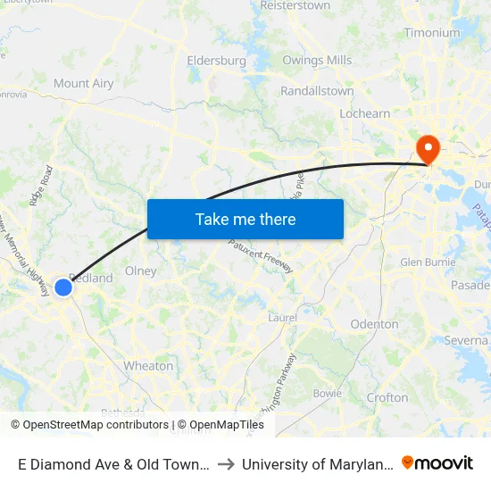 E Diamond Ave & Old Towne Youth Center to University of Maryland, Baltimore map