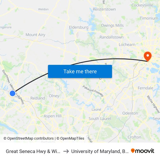 Great Seneca Hwy & Wisteria Dr to University of Maryland, Baltimore map