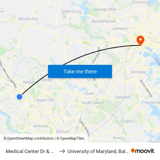 Medical Center Dr & @9711 to University of Maryland, Baltimore map