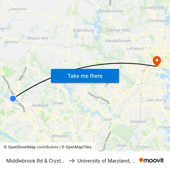 Middlebrook Rd & Crystal Rock Dr to University of Maryland, Baltimore map