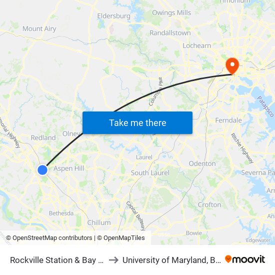 Rockville Station & Bay A - West to University of Maryland, Baltimore map