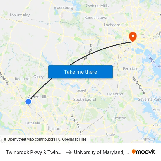 Twinbrook Pkwy & Twinbrook Park to University of Maryland, Baltimore map