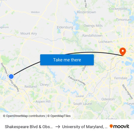 Shakespeare Blvd & Observation Dr to University of Maryland, Baltimore map