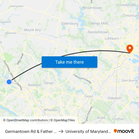 Germantown Rd & Father Hurley Blvd to University of Maryland, Baltimore map