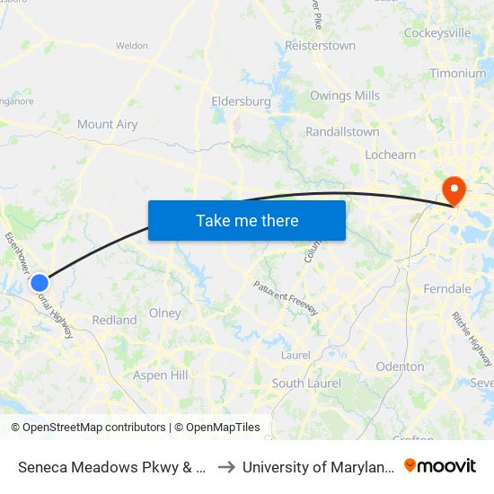 Seneca Meadows Pkwy & Observation Dr to University of Maryland, Baltimore map