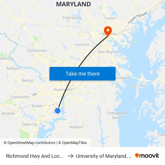 Richmond Hwy And Lockheed Blvd to University of Maryland, Baltimore map