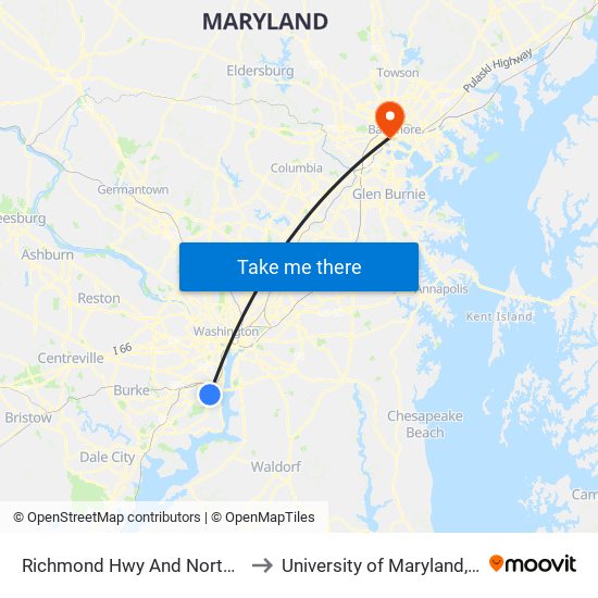 Richmond Hwy And North Kings Hwy to University of Maryland, Baltimore map