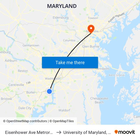 Eisenhower Ave Metrorail Station to University of Maryland, Baltimore map
