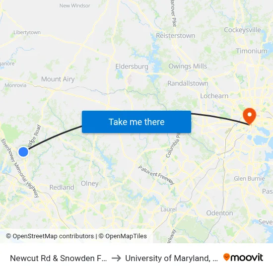 Newcut Rd & Snowden Farm Pkwy to University of Maryland, Baltimore map
