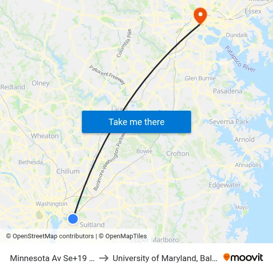 Minnesota Av Se+19 St SE to University of Maryland, Baltimore map
