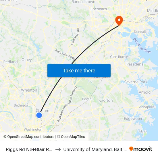 Riggs Rd Ne+Blair Rd NE to University of Maryland, Baltimore map