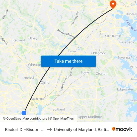 Bisdorf Dr+Bisdorf Bldg to University of Maryland, Baltimore map