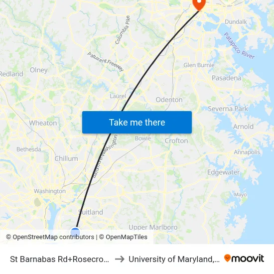 St Barnabas Rd+Rosecroft Village Dr to University of Maryland, Baltimore map