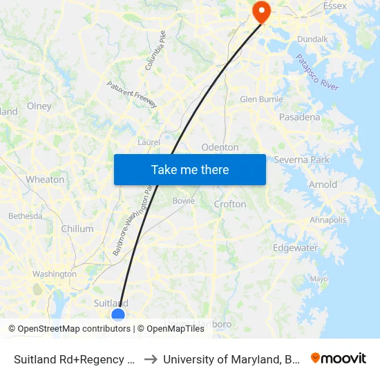 Suitland Rd+Regency Park Ct to University of Maryland, Baltimore map