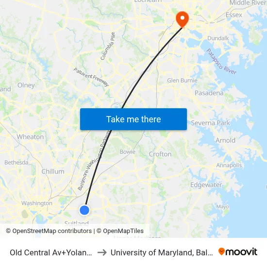 Old Central Av+Yolanda Av to University of Maryland, Baltimore map