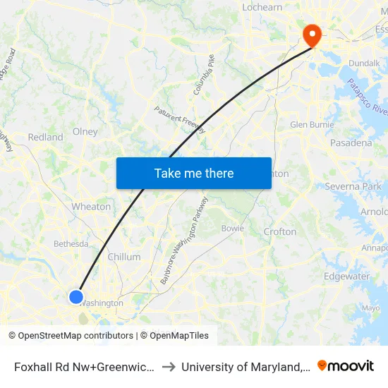 Foxhall Rd Nw+Greenwich Pkwy NW to University of Maryland, Baltimore map