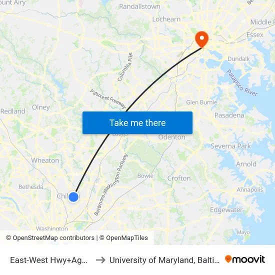 East-West Hwy+Ager Rd to University of Maryland, Baltimore map