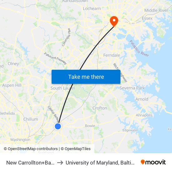 New Carrollton+Bay A to University of Maryland, Baltimore map