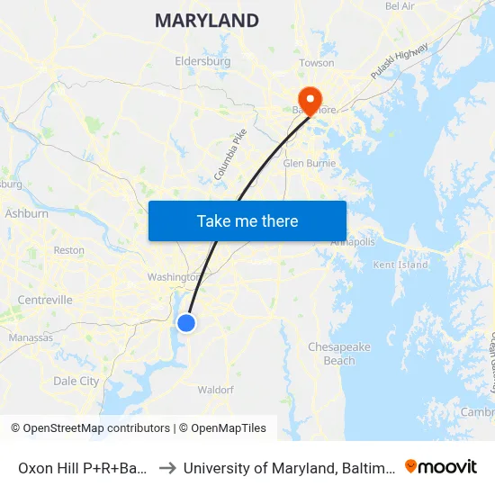 Oxon Hill P+R+Bay A to University of Maryland, Baltimore map