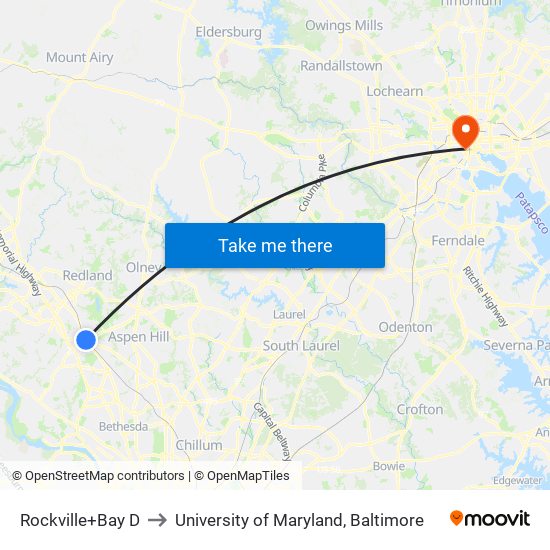 Rockville+Bay D to University of Maryland, Baltimore map