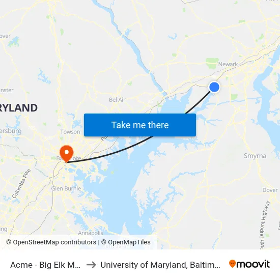 Acme - Big Elk Mall to University of Maryland, Baltimore map