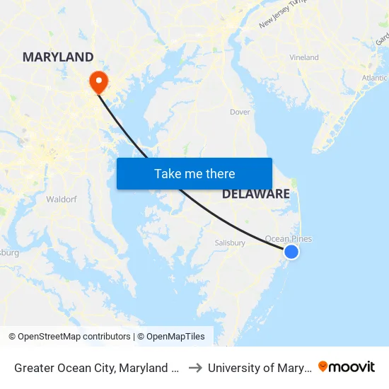 Greater Ocean City, Maryland Chamber Of Commerce to University of Maryland, Baltimore map