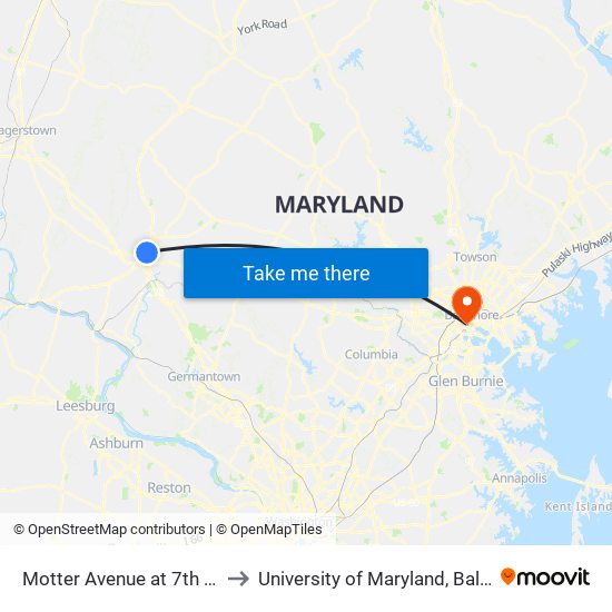 Motter Avenue at 7th Street to University of Maryland, Baltimore map