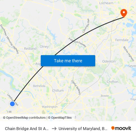 Chain Bridge And St Andrews to University of Maryland, Baltimore map