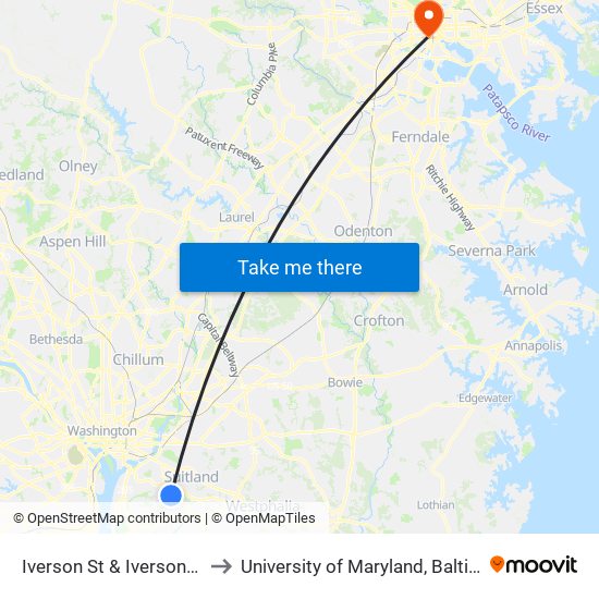Iverson St & Iverson Mall to University of Maryland, Baltimore map