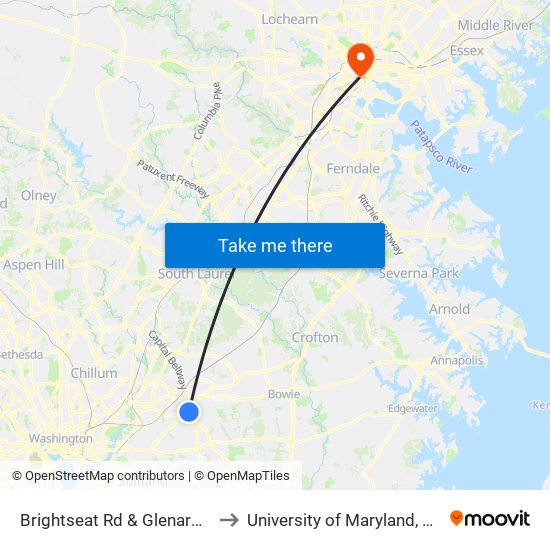 Brightseat Rd & Glenarden Pkwy to University of Maryland, Baltimore map