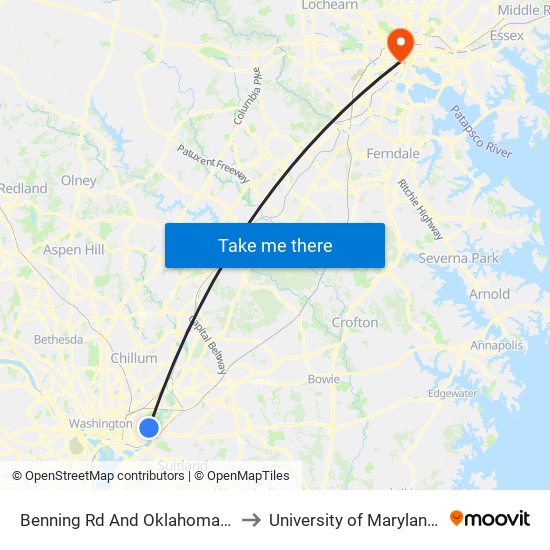 Benning Rd And Oklahoma Ave NE (Tk 2) to University of Maryland, Baltimore map