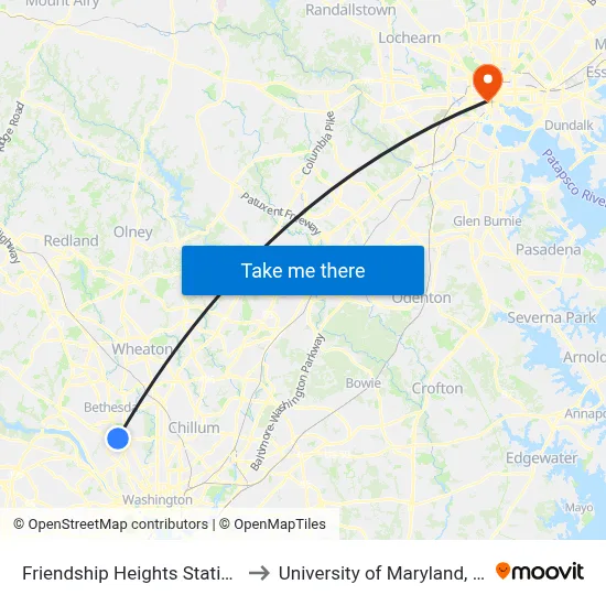 Friendship Heights Station & Bay E to University of Maryland, Baltimore map