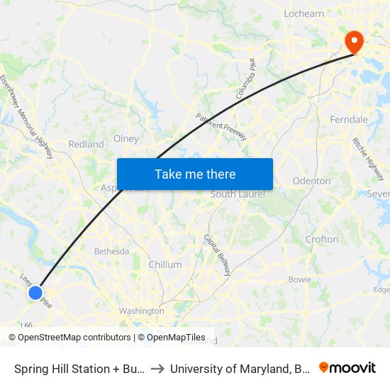 Spring Hill Station + Bus Bay B to University of Maryland, Baltimore map