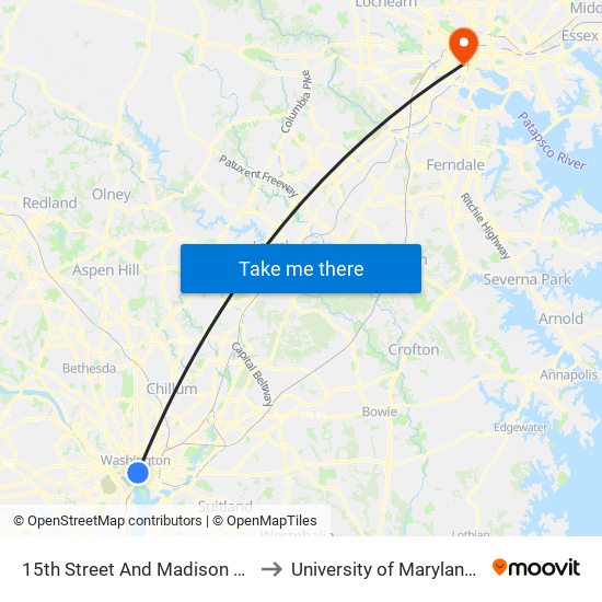 15th Street And Madison Drive NW (Sb) to University of Maryland, Baltimore map