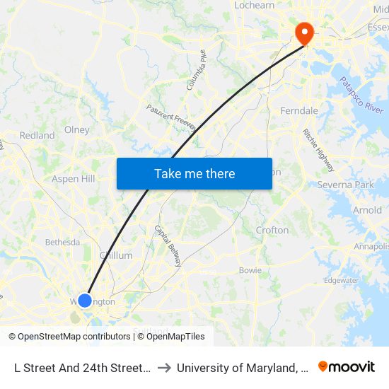 L Street And 24th Street NW (Wb) to University of Maryland, Baltimore map