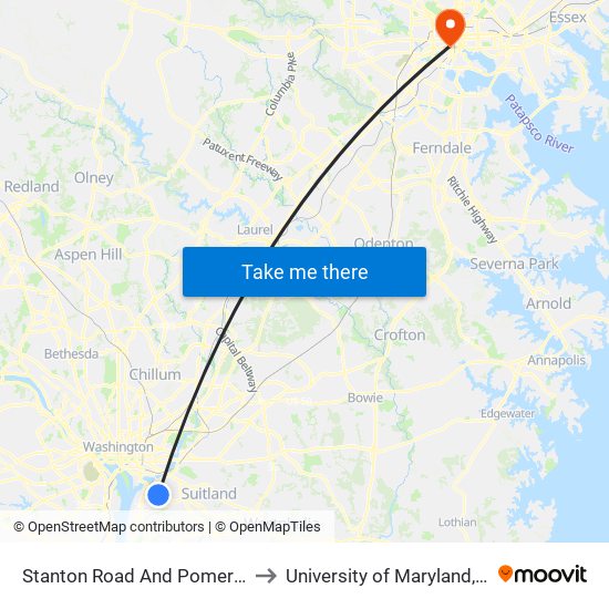 Stanton Road And Pomeroy Road SE to University of Maryland, Baltimore map