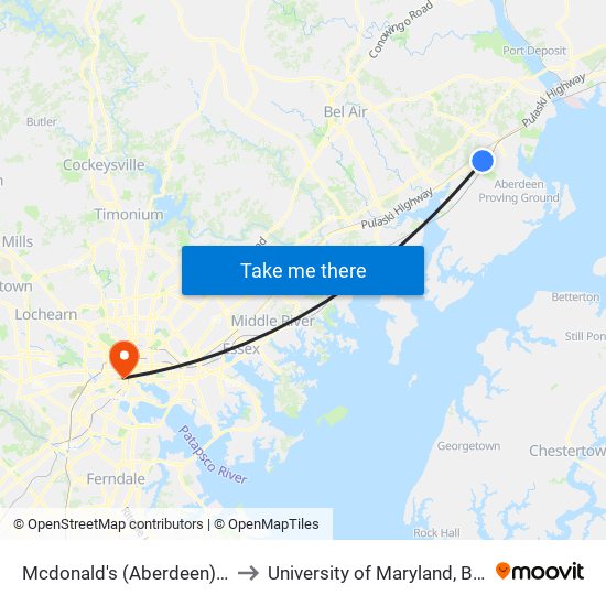 Mcdonald's (Aberdeen) (Us 40) to University of Maryland, Baltimore map