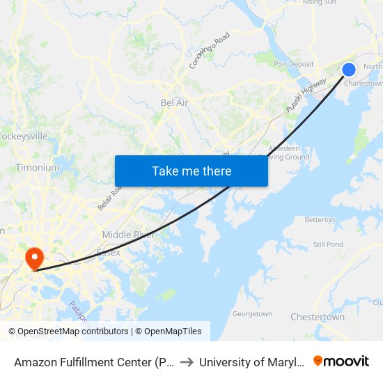 Amazon Fulfillment Center (Principio Pkwy West) to University of Maryland, Baltimore map