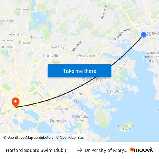 Harford Square Swim Club (1493 Harford Square Dr) to University of Maryland, Baltimore map