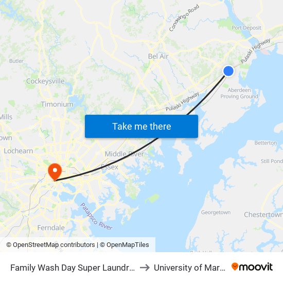 Family Wash Day Super Laundry (On Pulaski Hwy/Us 40) to University of Maryland, Baltimore map