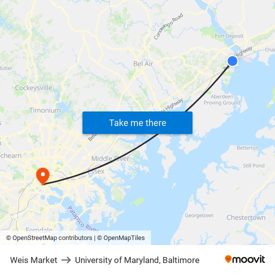 Weis Market to University of Maryland, Baltimore map