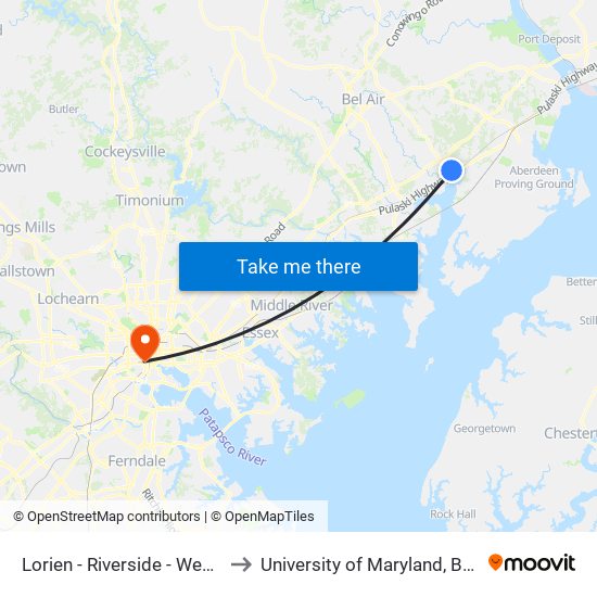 Lorien - Riverside - Westbound to University of Maryland, Baltimore map