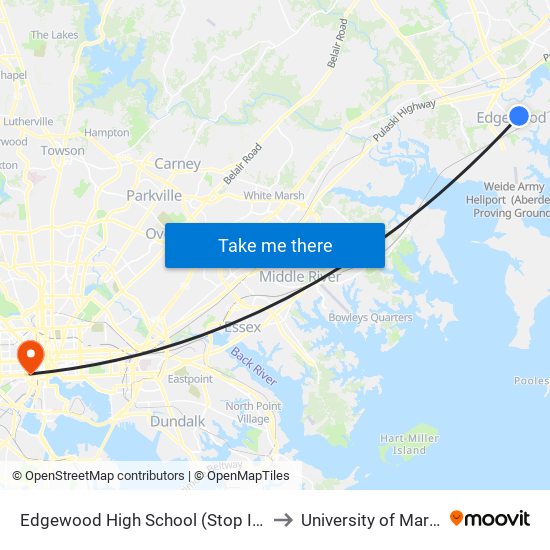 Edgewood High School (Stop Is on Willoughby Beach Rd) to University of Maryland, Baltimore map